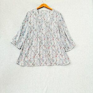 Rose & Olive Art To Wear Floral 3/4 Button Top Sz 2X Flowy Office Career Resort